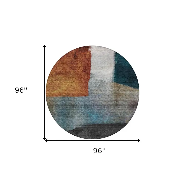 8' Copper Green And Gray Round Abstract Washable Indoor Outdoor Area Rug