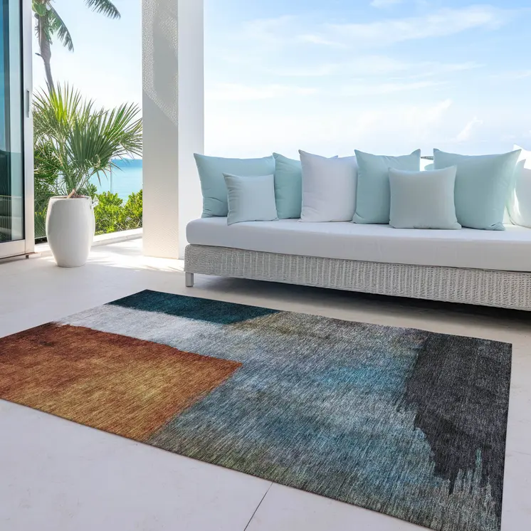 9' X 12' Copper Green And Gray Abstract Washable Indoor Outdoor Area Rug
