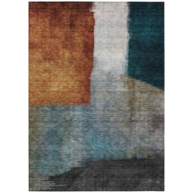 9' X 12' Copper Green And Gray Abstract Washable Indoor Outdoor Area Rug