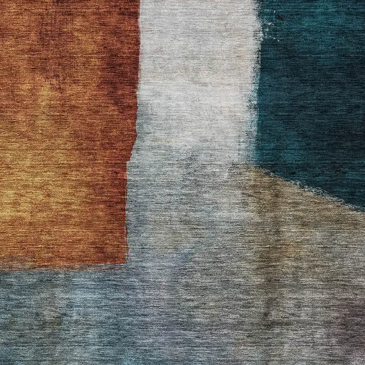 9' X 12' Copper Green And Gray Abstract Washable Indoor Outdoor Area Rug