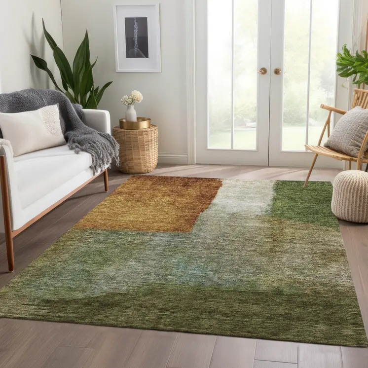 3' X 5' Green Copper And Beige Abstract Washable Indoor Outdoor Area Rug