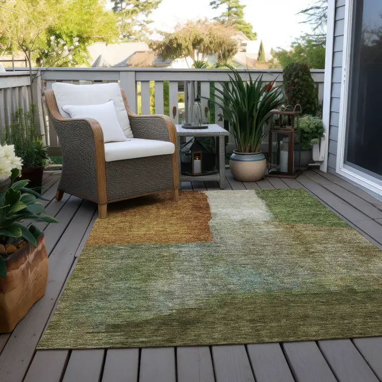3' X 5' Green Copper And Beige Abstract Washable Indoor Outdoor Area Rug