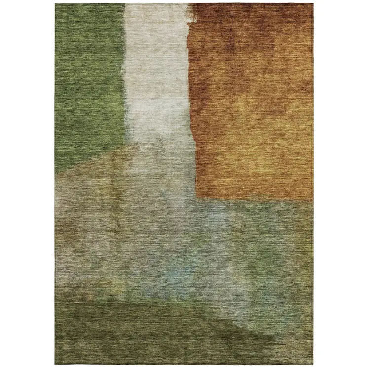 5' X 8' Green Copper And Beige Abstract Washable Indoor Outdoor Area Rug