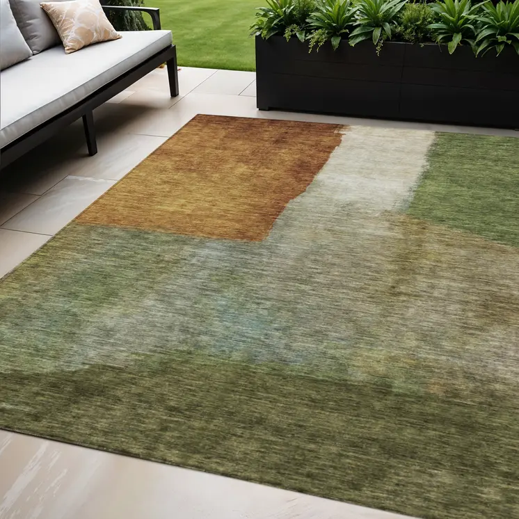 5' X 8' Green Copper And Beige Abstract Washable Indoor Outdoor Area Rug