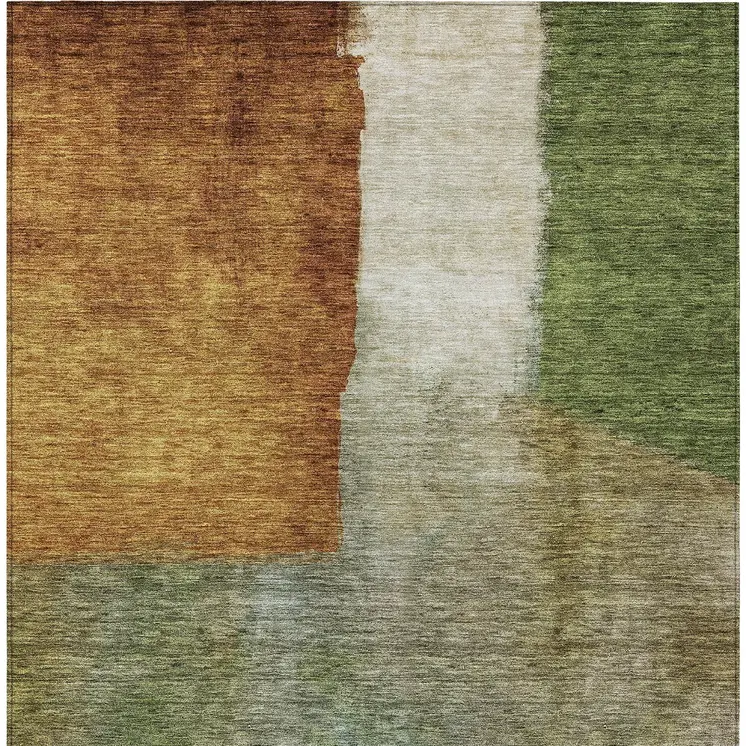 8' X 10' Green Copper And Beige Abstract Washable Indoor Outdoor Area Rug