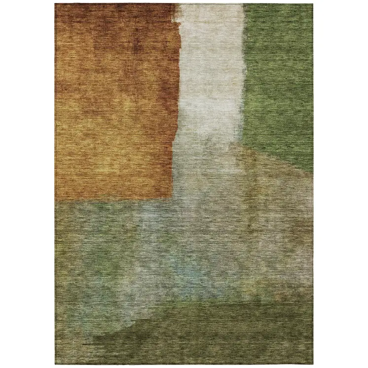 8' X 10' Green Copper And Beige Abstract Washable Indoor Outdoor Area Rug