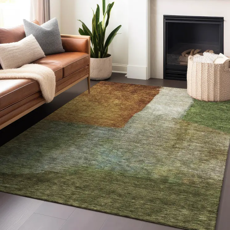 8' X 10' Green Copper And Beige Abstract Washable Indoor Outdoor Area Rug