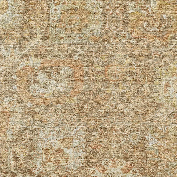 5' X 8' Khaki And Brown Damask Washable Indoor Outdoor Area Rug