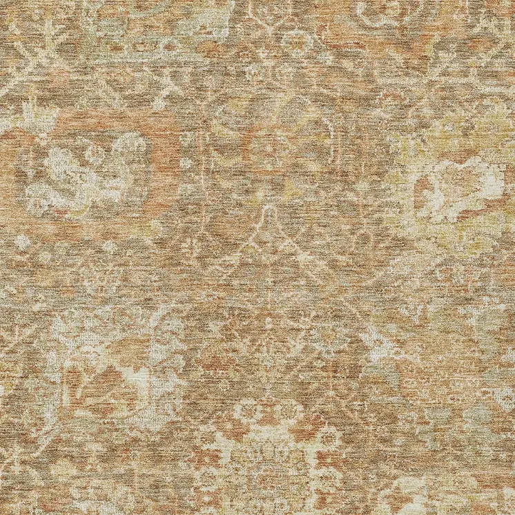 8' X 10' Khaki And Brown Damask Washable Indoor Outdoor Area Rug