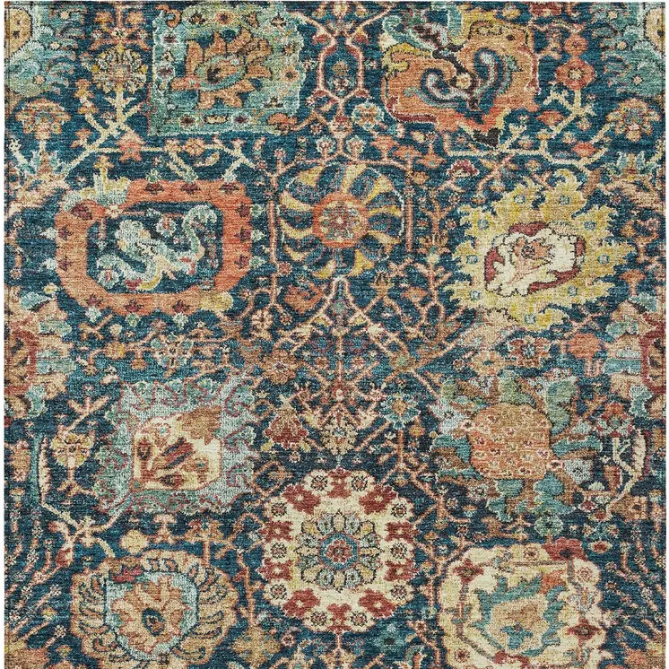 5' X 8' Navy Blue Terra Cotta And Beige Damask Washable Indoor Outdoor Area Rug