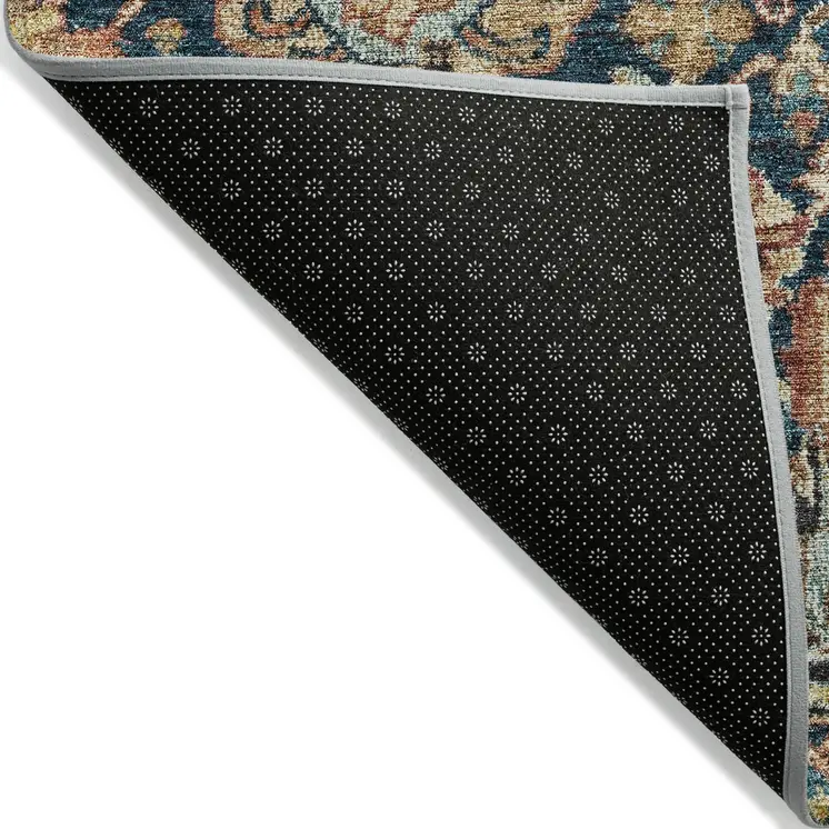 8' X 10' Navy Blue Terra Cotta And Beige Damask Washable Indoor Outdoor Area Rug