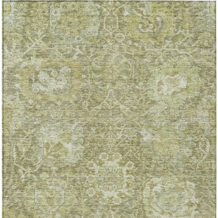 5' X 8' Sage And Green Damask Washable Indoor Outdoor Area Rug