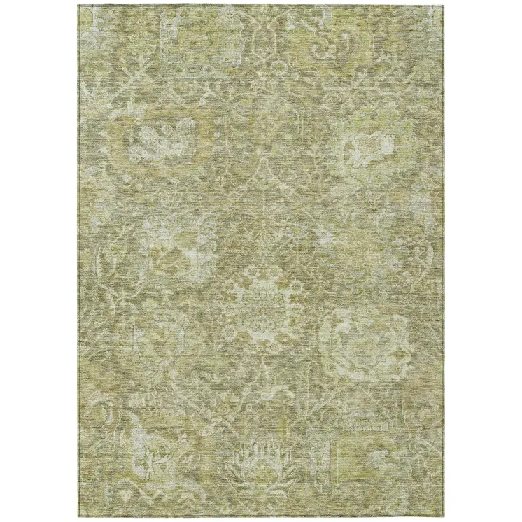 5' X 8' Sage And Green Damask Washable Indoor Outdoor Area Rug