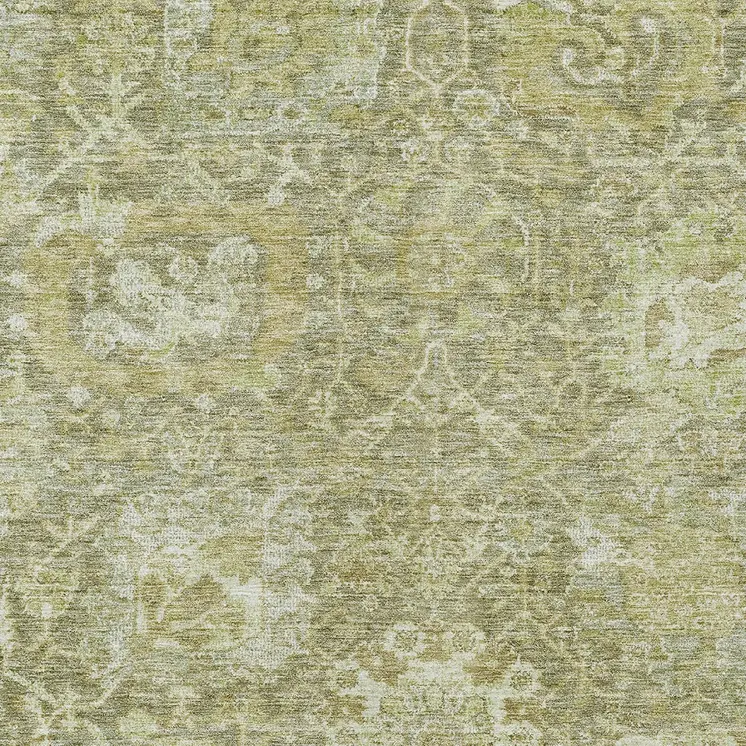 5' X 8' Sage And Green Damask Washable Indoor Outdoor Area Rug