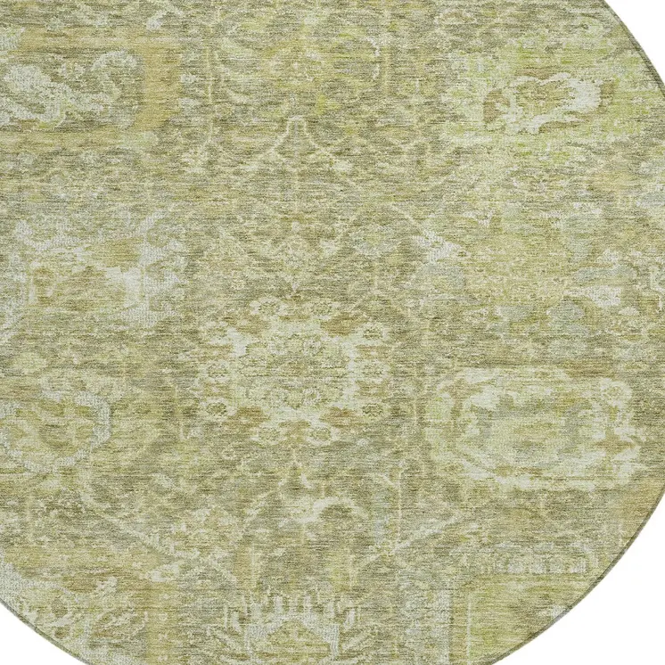 8' Sage And Green Round Damask Washable Indoor Outdoor Area Rug