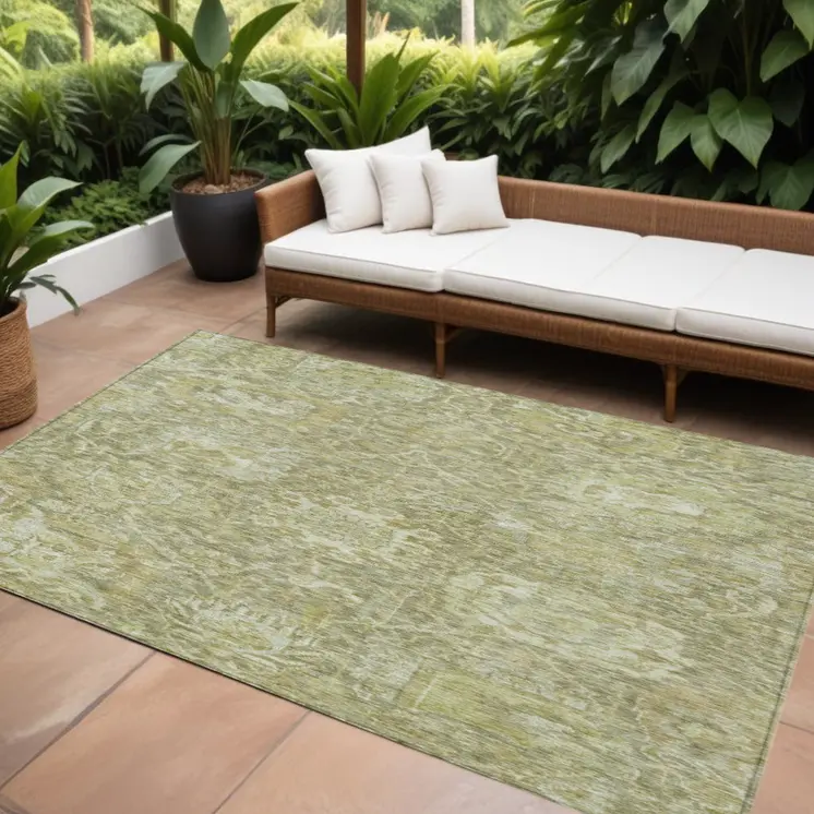 10' X 14' Sage And Green Damask Washable Indoor Outdoor Area Rug