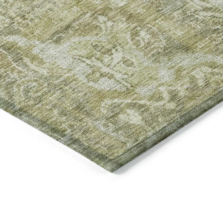 10' X 14' Sage And Green Damask Washable Indoor Outdoor Area Rug