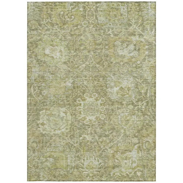 10' X 14' Sage And Green Damask Washable Indoor Outdoor Area Rug