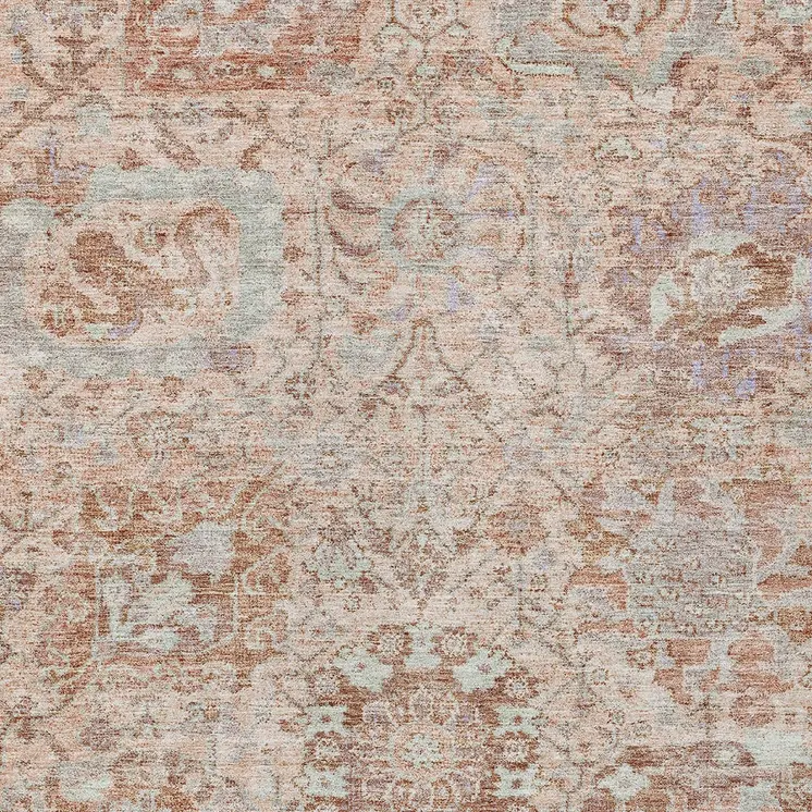 8' X 10' Coral And Gray Damask Washable Indoor Outdoor Area Rug