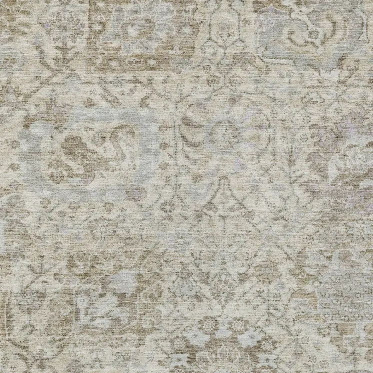 3' X 5' Ivory Brown And Gray Damask Washable Indoor Outdoor Area Rug