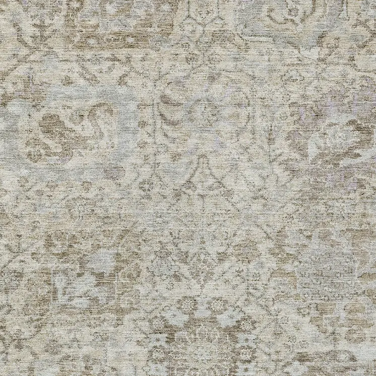 9' X 12' Ivory Brown And Gray Damask Washable Indoor Outdoor Area Rug