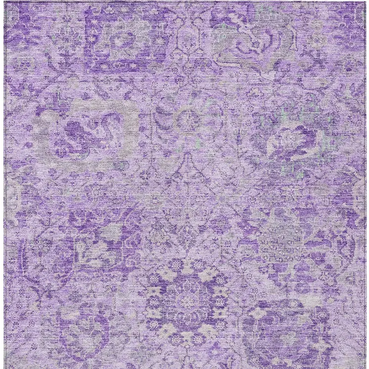 3' X 5' Lavender And Gray Damask Washable Indoor Outdoor Area Rug
