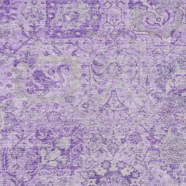 3' X 5' Lavender And Gray Damask Washable Indoor Outdoor Area Rug