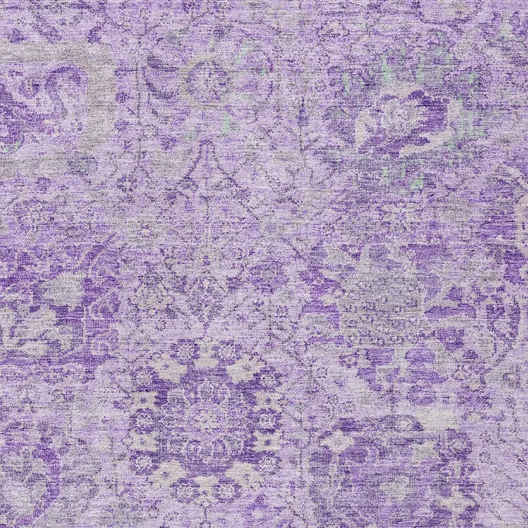 5' X 8' Lavender And Gray Damask Washable Indoor Outdoor Area Rug