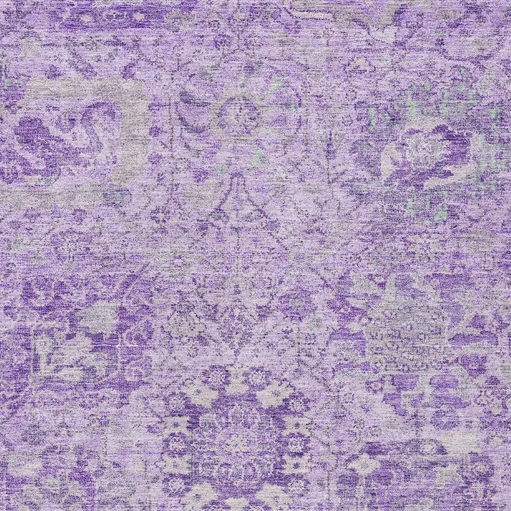 8' X 10' Lavender And Gray Damask Washable Indoor Outdoor Area Rug
