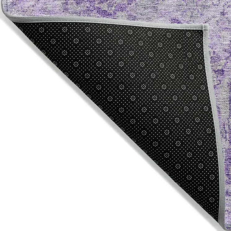 10' X 14' Lavender And Gray Damask Washable Indoor Outdoor Area Rug