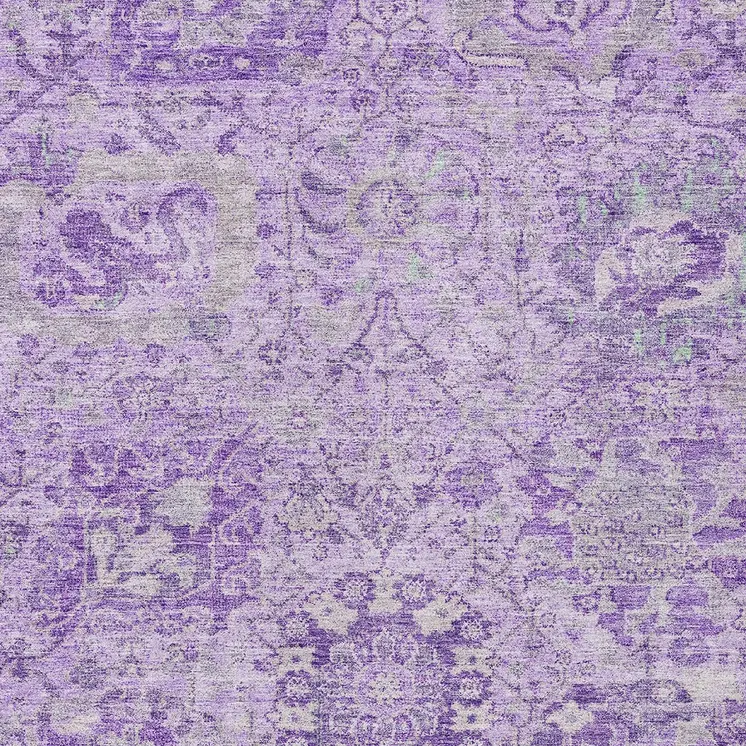 10' X 14' Lavender And Gray Damask Washable Indoor Outdoor Area Rug
