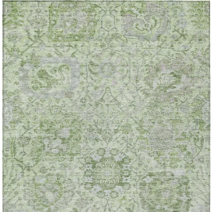 5' X 8' Mint Green And Gray Damask Washable Indoor Outdoor Area Rug