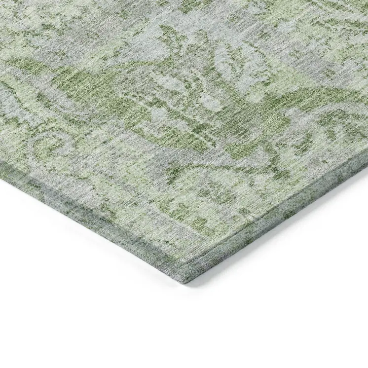 5' X 8' Mint Green And Gray Damask Washable Indoor Outdoor Area Rug