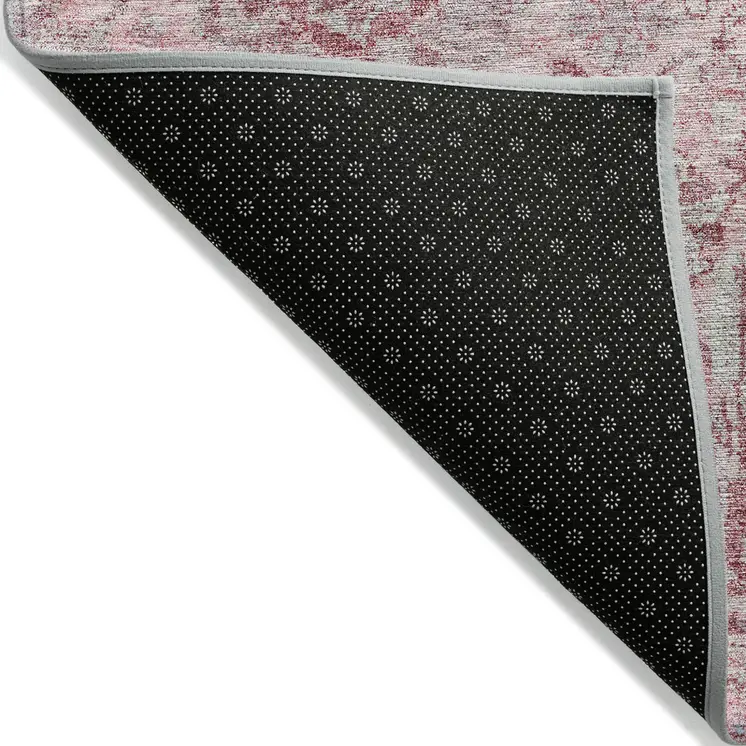 10' X 14' Pink And Gray Damask Washable Indoor Outdoor Area Rug