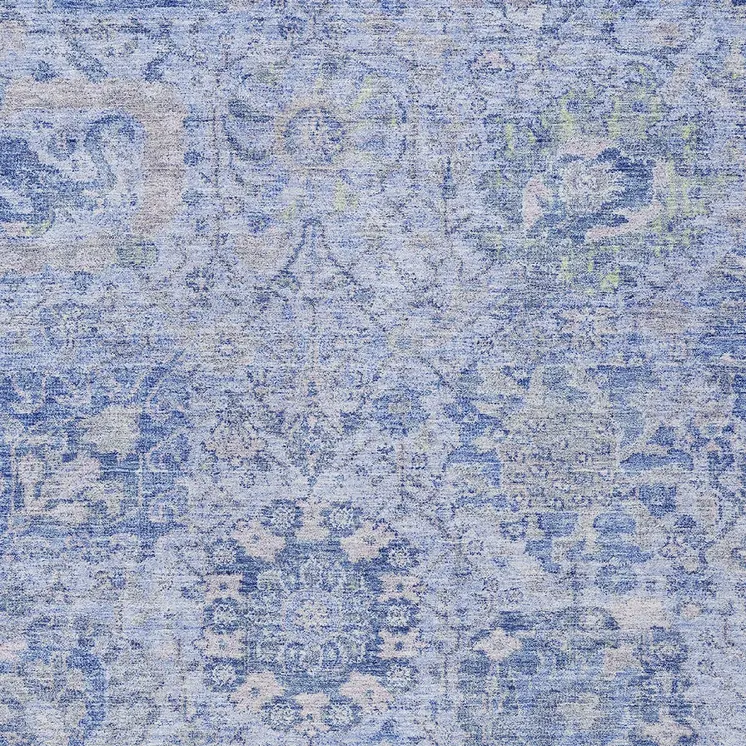 9' X 12' Sky Blue Ivory And Gray Damask Washable Indoor Outdoor Area Rug
