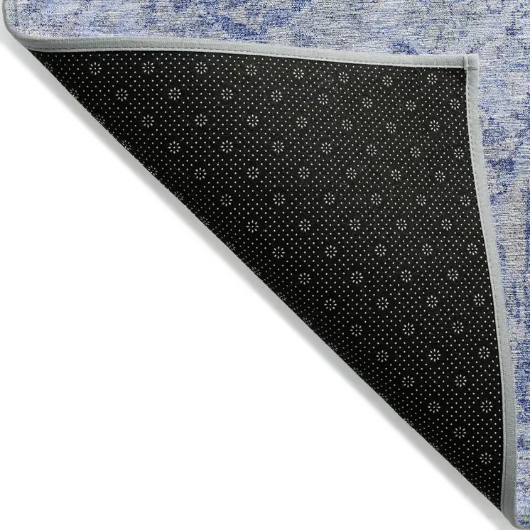 10' X 14' Sky Blue Ivory And Gray Damask Washable Indoor Outdoor Area Rug