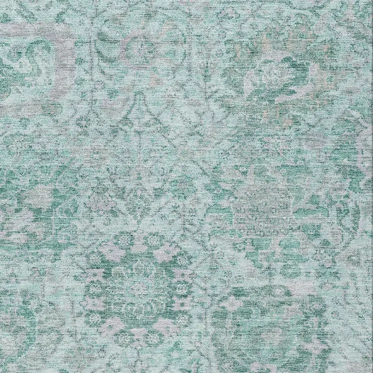 8' X 10' Teal Blue And Gray Damask Washable Indoor Outdoor Area Rug