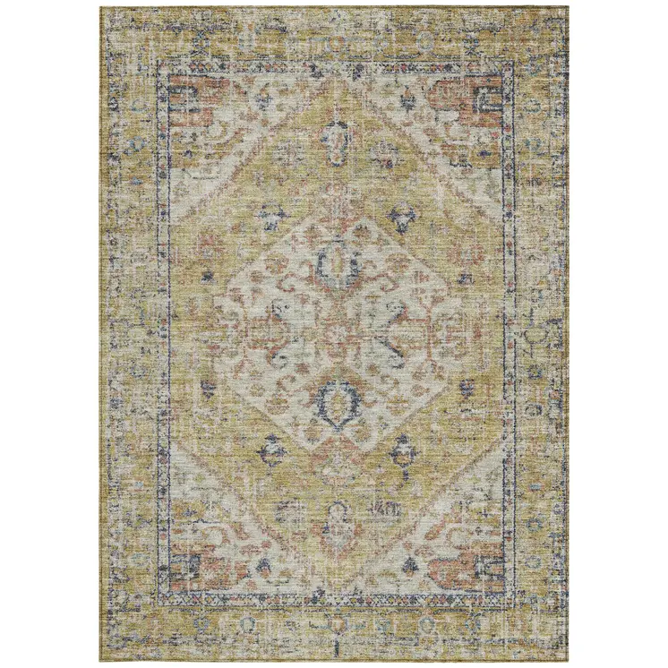 3' X 5' Wheat Terra Cotta And Black Oriental Washable Indoor Outdoor Area Rug