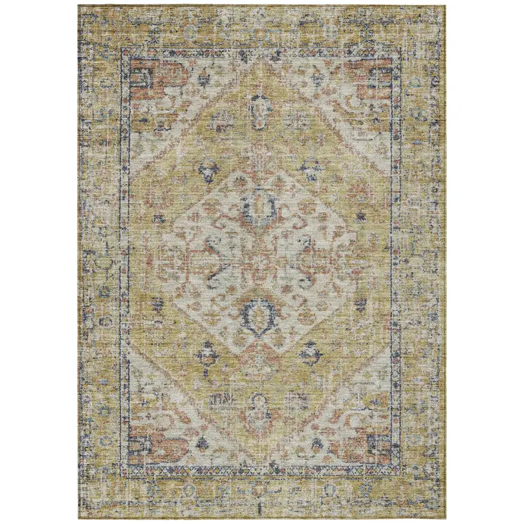 3' X 5' Wheat Terra Cotta And Black Oriental Washable Indoor Outdoor Area Rug