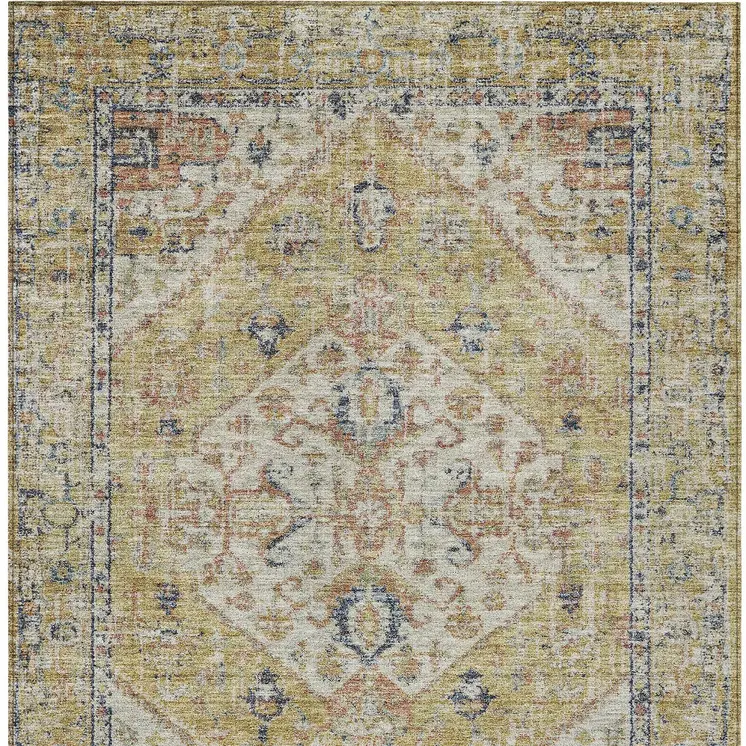 3' X 5' Wheat Terra Cotta And Black Oriental Washable Indoor Outdoor Area Rug