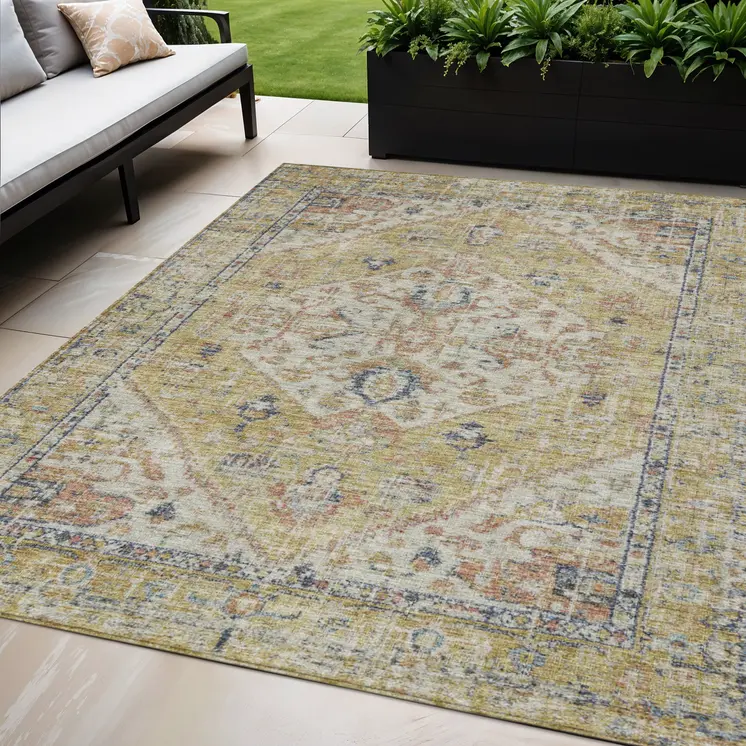 5' X 8' Wheat Terra Cotta And Black Oriental Washable Indoor Outdoor Area Rug