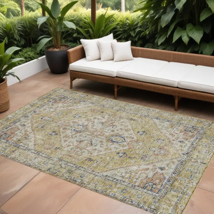 8' X 10' Wheat Terra Cotta And Black Oriental Washable Indoor Outdoor Area Rug