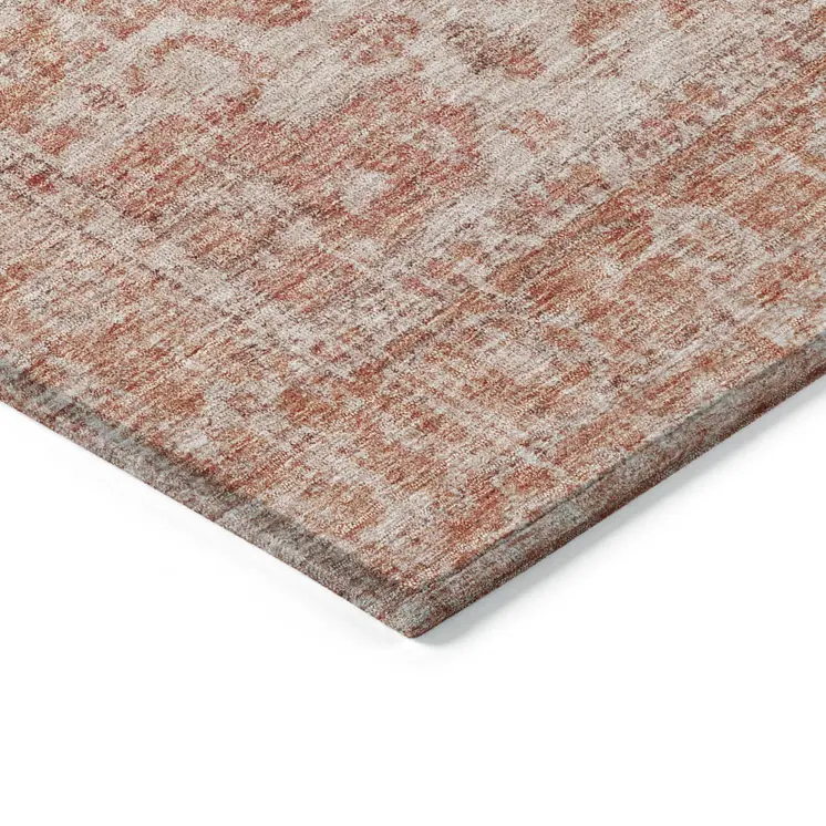 5' X 8' Coral And Pink Oriental Washable Indoor Outdoor Area Rug