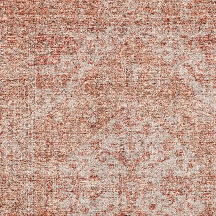 9' X 12' Coral And Pink Oriental Washable Indoor Outdoor Area Rug