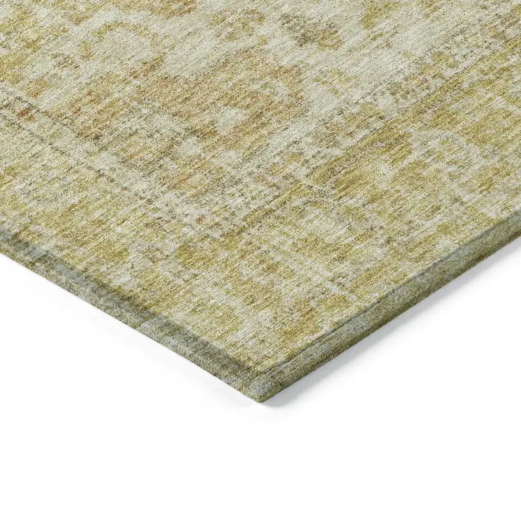5' X 8' Gold Tan And Beige Oriental Washable Indoor Outdoor Area Rug
