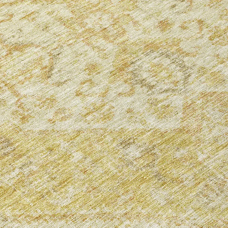 8' Gold Tan And Beige Round Oriental Washable Indoor Outdoor Area Rug