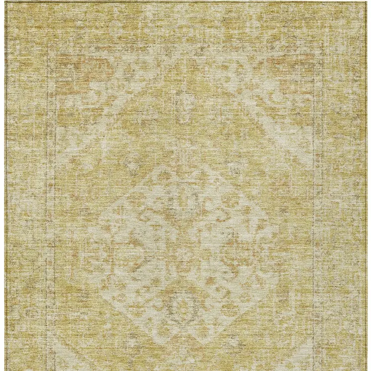 9' X 12' Gold Tan And Beige Oriental Washable Indoor Outdoor Area Rug