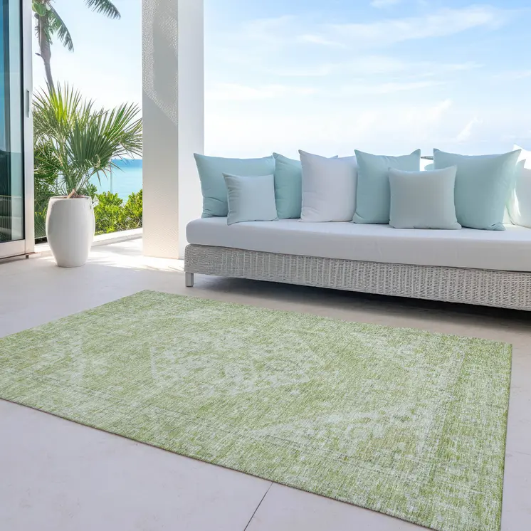 3' X 5' Sage And Ivory Oriental Washable Indoor Outdoor Area Rug