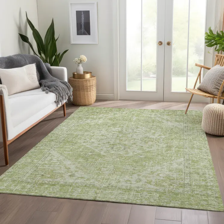 3' X 5' Sage And Ivory Oriental Washable Indoor Outdoor Area Rug