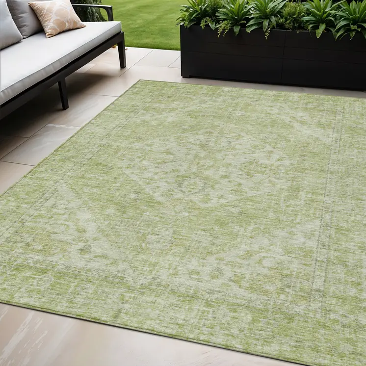 5' X 8' Sage And Ivory Oriental Washable Indoor Outdoor Area Rug